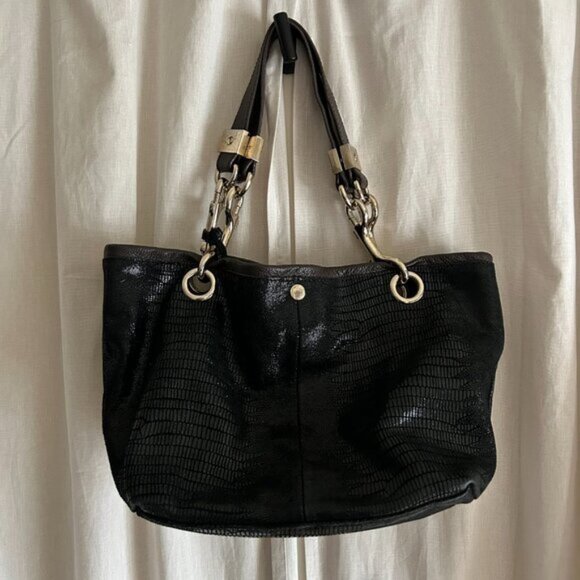 JIMMY CHOO Shoulder Bag snake print black Leather bag medium double straps - Picture 2 of 15
